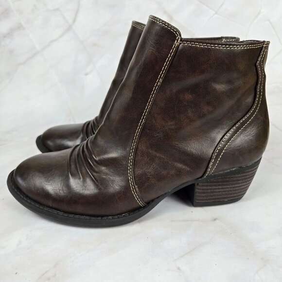 Dr Scholl's Size 8.5 Jolt Brown Faux Leather Booties Side Zipper Chunky Heel - Picture 7 of 16